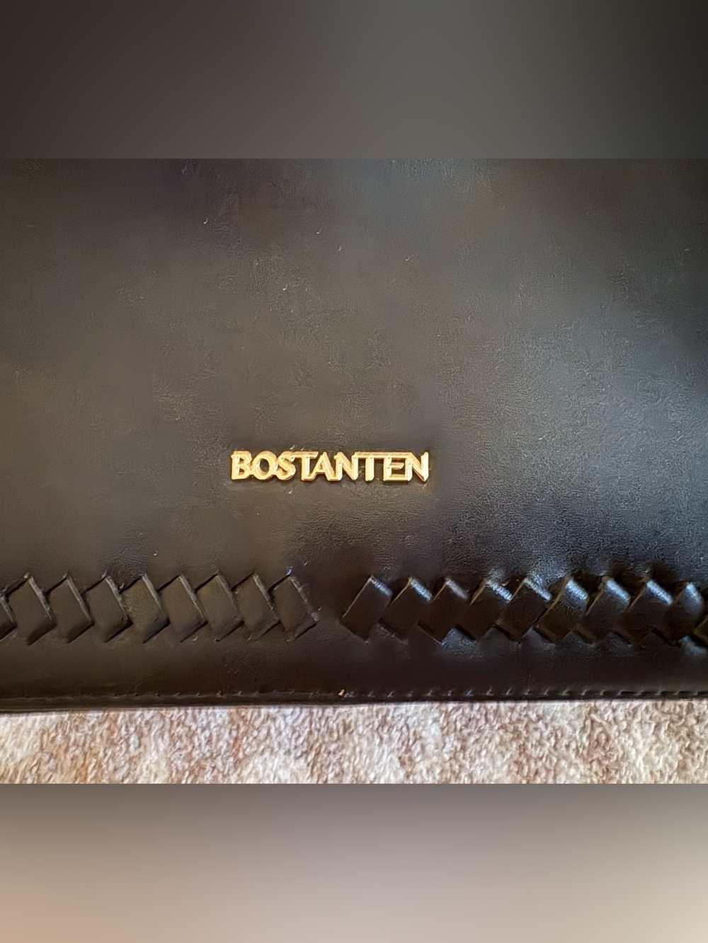 Bostanten Leather Laptop Backpack - Black/Gold